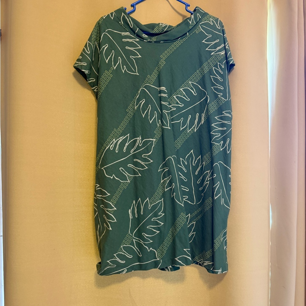 Sig Zane Teal Leaf Print Mini Dress